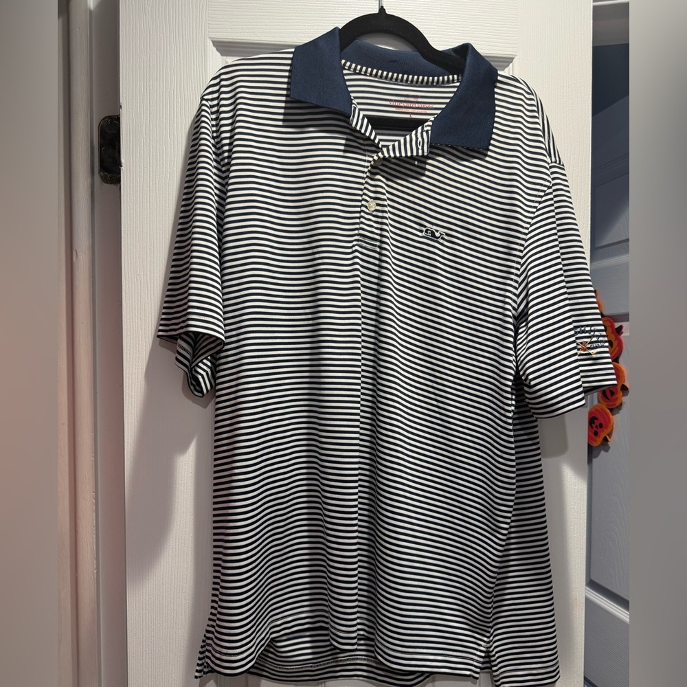 Vineyard Vines Feeder Striped Polo Shirt with Navy Collar
